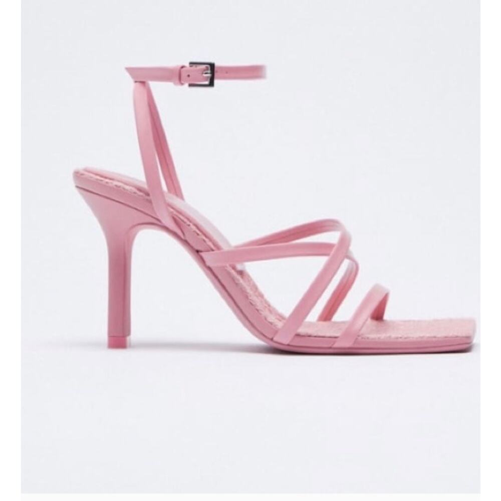 NEW Zara pink HEELED LEATHER SANDALS WITH INSOLE  Size 38 $90